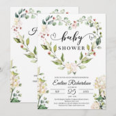 Groen bloemenhartkrans witte rozen baby kaart (Voorkant / Achterkant)