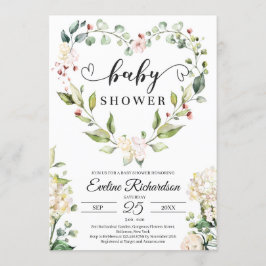 Groen bloemenhartkrans witte rozen baby kaart