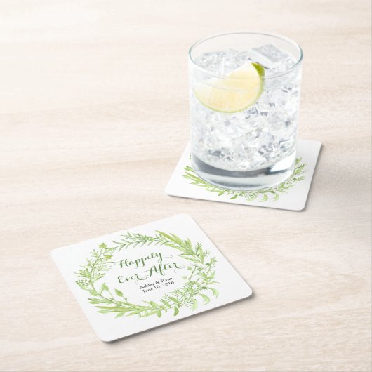 groen bloemenkrans bruiloft kartonnen onderzetters (Insitu)