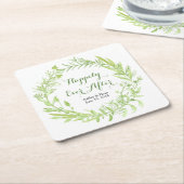 groen bloemenkrans bruiloft kartonnen onderzetters (Schuin)
