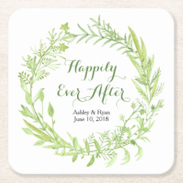 groen bloemenkrans bruiloft kartonnen onderzetters