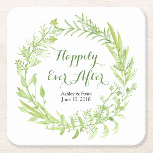 groen bloemenkrans bruiloft kartonnen onderzetters