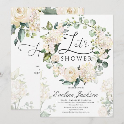 Groen bloemenkrans wit rozen goud geometrisch kaart (Voorkant / Achterkant)