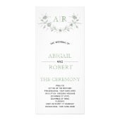 Groen bloemenlijst met monogram huwelijksprogramma reclamekaart (Voorkant)