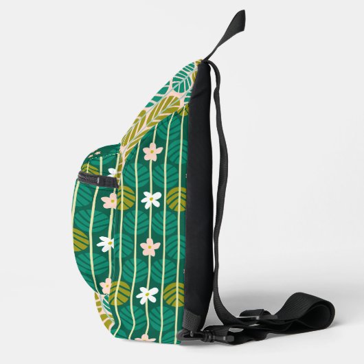 Groen bloemenpatroon groovy retro boho Crossbody Sling Bag (Rechts)