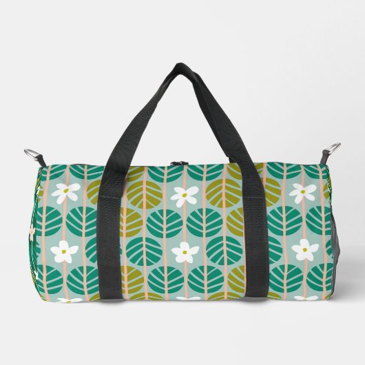 Groen bloemenpatroon groovy retro boho Duffel Plunjezak (Voorkant)