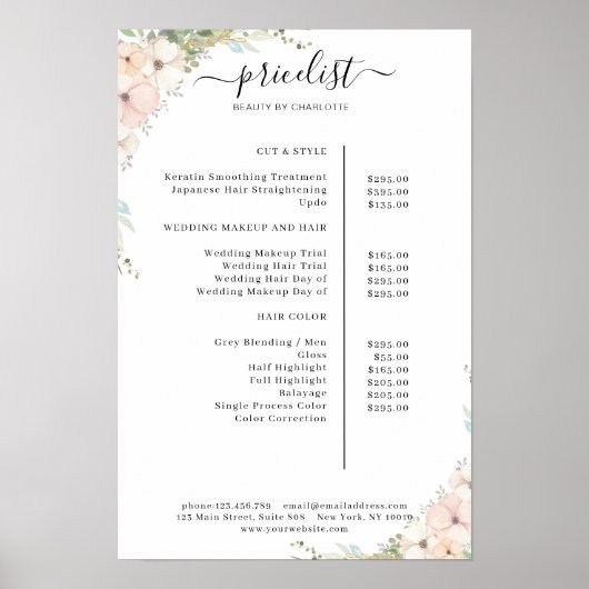Groen Bloemensalon Prijslijst Poster (Voorkant)