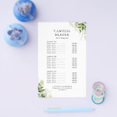 Groen Bloemensalon Service Menu Prijslijst (Enkel)