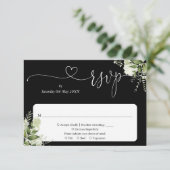 groen bloemenschrift hart zwart-wit RSVP kaartje (Staand voorkant)