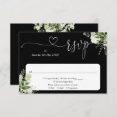 groen bloemenschrift hart zwart-wit RSVP kaartje (Voorkant / Achterkant)