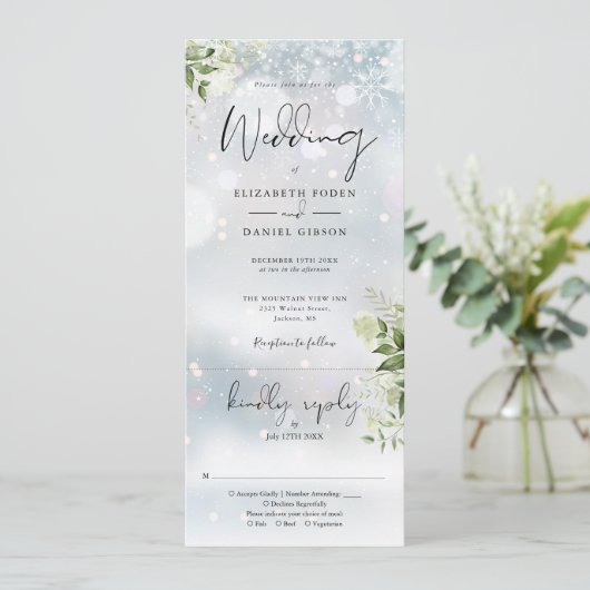 groen bloemensneeuw alles in één winter bruiloft kaart (Staand voorkant)