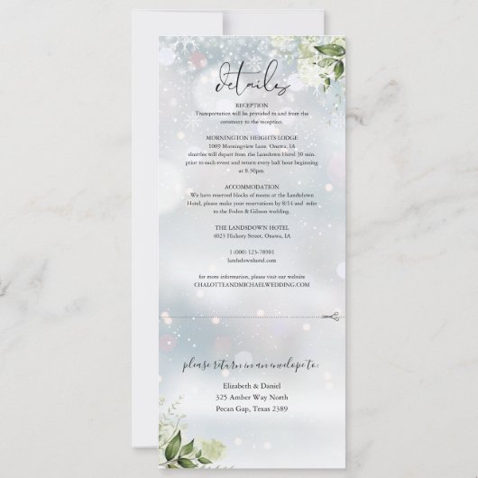 groen bloemensneeuw alles in één winter bruiloft kaart (Achterkant)