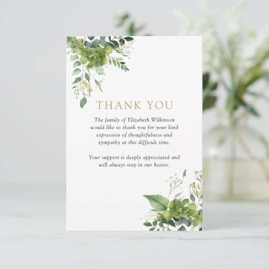 groen bloemenviering van het leven begrafenis foto bedankkaart (Staand voorkant)