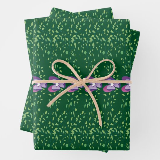 groen bloemetjespatroon inpakpapier vel (In situ)