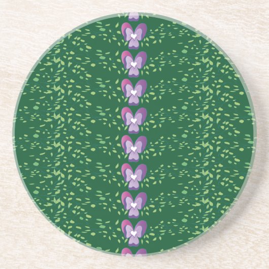  groen bloemetjespatroon zandsteen onderzetter (Voorkant)