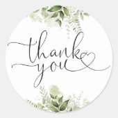 Groen Bloemhart Script Bedankt Ronde Sticker (Voorkant)