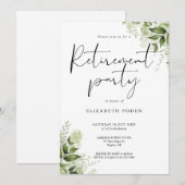 Groen Bloemig Elegant Script Pensioenfeest Kaart (Voorkant / Achterkant)