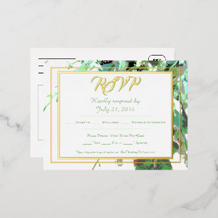 Groen & Bloemige Botanische Trouw-RSVP Folie Uitnodiging Briefkaart