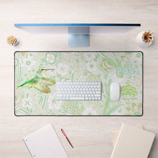  groen bloemmotief en groene kolibrie bureaumat (Kantoor 1)