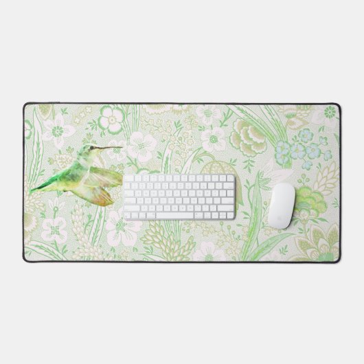  groen bloemmotief en groene kolibrie bureaumat (Keyboard & Muis)