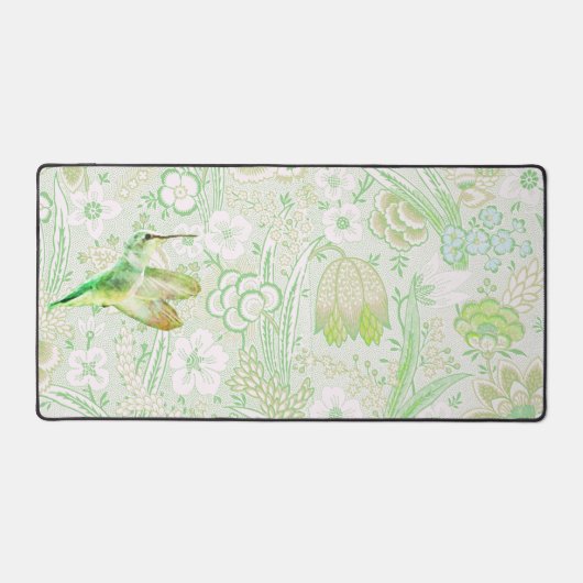 groen bloemmotief en groene kolibrie bureaumat (Voorkant)