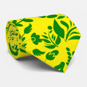 Groen bloemmotief G01. B Geel BG Stropdas (Opgerold)