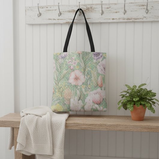 Groen bloemmotief met stippen tote bag