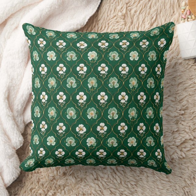 Groen Bloemmotief met Traliewerk Kussen (Deken)