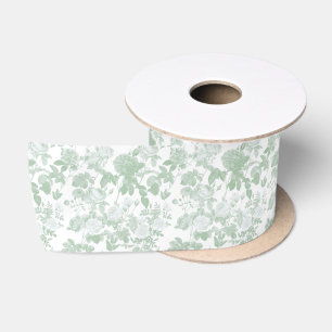 Groen Bloemmotief Rozen Franse Chinoiserie Patroon Satijnen Lint
