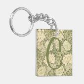 Groen Bloemmotief Wm Morris Monogram Sleutelhanger (Voorkant Links)