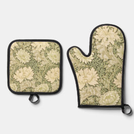 Groen Bloemmotief Wm Morris Ontwerp Ovenwant & Pannenlap Set