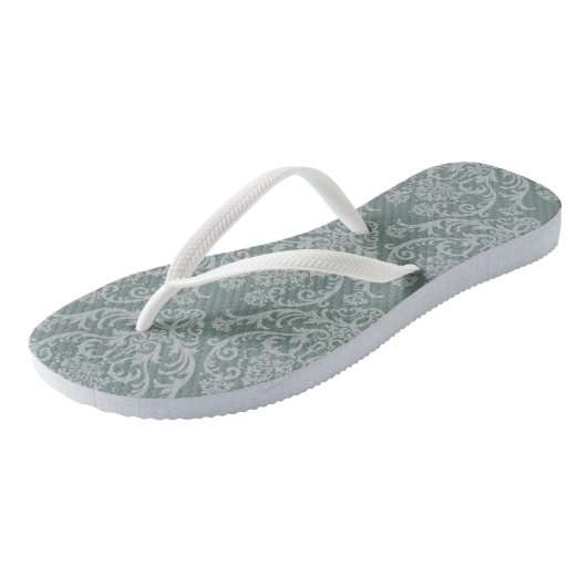 Groen bloempapier teenslippers (Schuin)