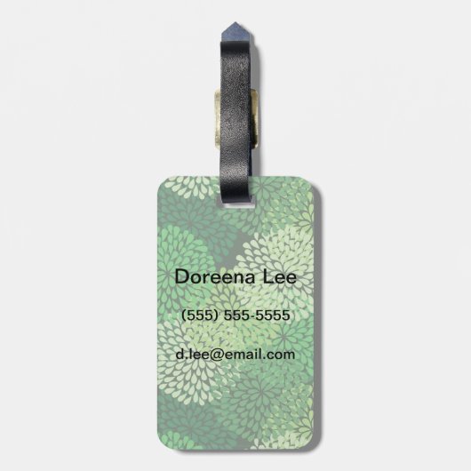 Groen bloempatroon bagagelabel (Achterkant verticaal)