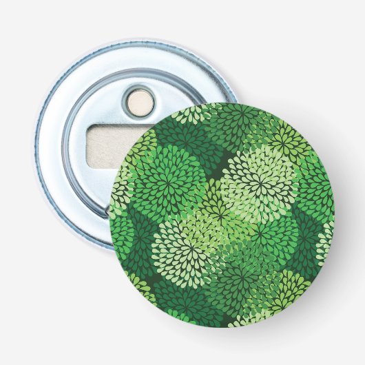 Groen bloempatroon button flesopener (Voorkant)