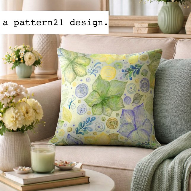 groen bloempatroon kussen (cute light green botanical)