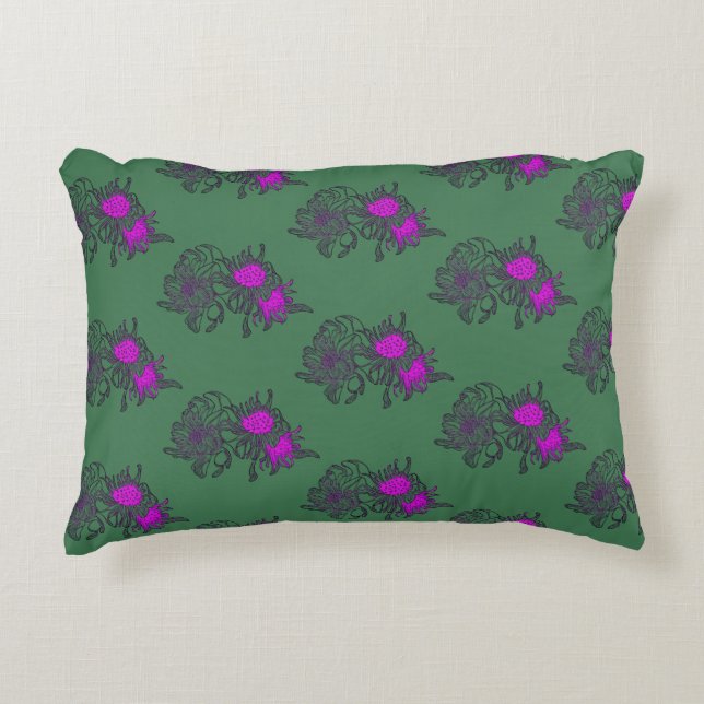 Groen bloempatroon met roze accenten kussen (Voorkant)