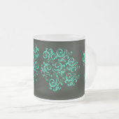 Groen  bloempatroon op matglas koffiemok (Voorkant rechts)