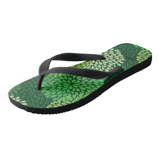 Groen bloempatroon teenslippers (Schuin)