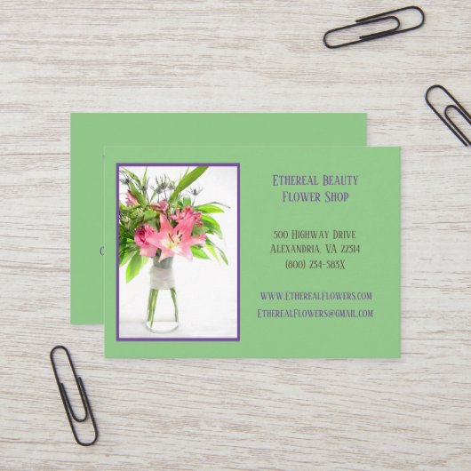 Groen bloemschikken visitekaartje (Voorkant / Achterkant in situ)