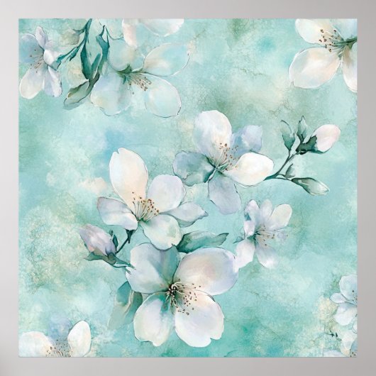 Groen bloemschilderij op canvas in zeeschuim tint poster (Voorkant)
