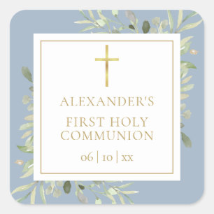 Groen Bloemstof Stofblauw Eerste Heilige Communie Vierkante Sticker