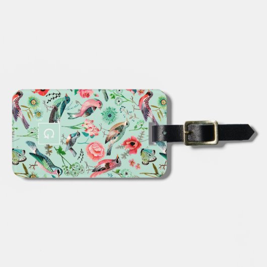  groen bloemvogelbotanisch patroon bagagelabel (Voorkant horizontaal)