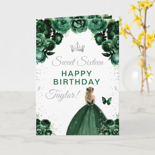 Groen Blond Haar Meisje Sweet Sixteen Birthday Kaart (Gele Bloem)
