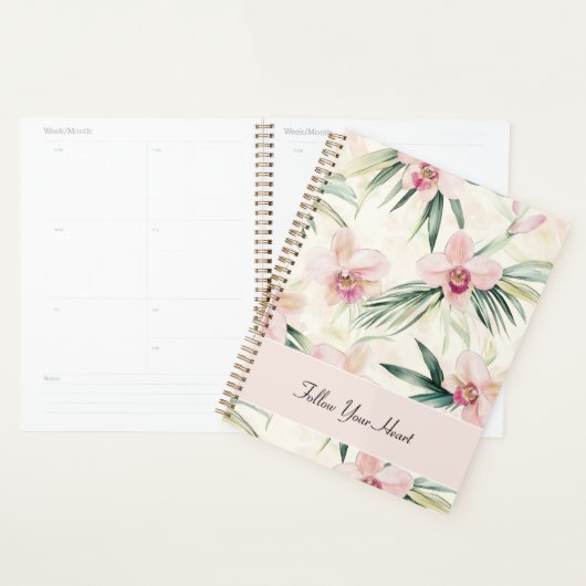 Groen Blozende Roze Orchidee Bloemen Hart Planner (Display)