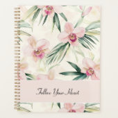 Groen Blozende Roze Orchidee Bloemen Hart Planner (Voorkant)