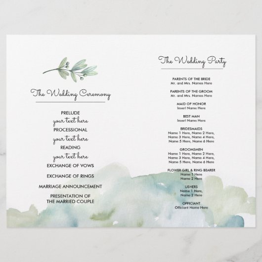 Groen Blue Berry Branch Waterverf Wedding Programm (Achterkant)