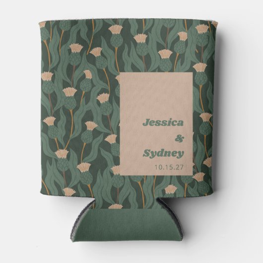  Groen Blush Bloemen Boho Bruiloft Custom Blikjeskoeler (Voorkant)