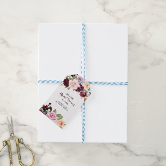 Groen Blush Bourgondië Bloemen Vrijgezellenfeest Cadeaulabel (Met Touw)