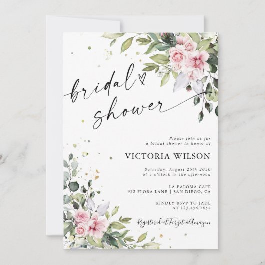 Groen Blush Roze Bruids Douche Uitnodiging (Voorkant)