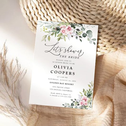 Groen Blush Roze Bruids Douche Uitnodiging